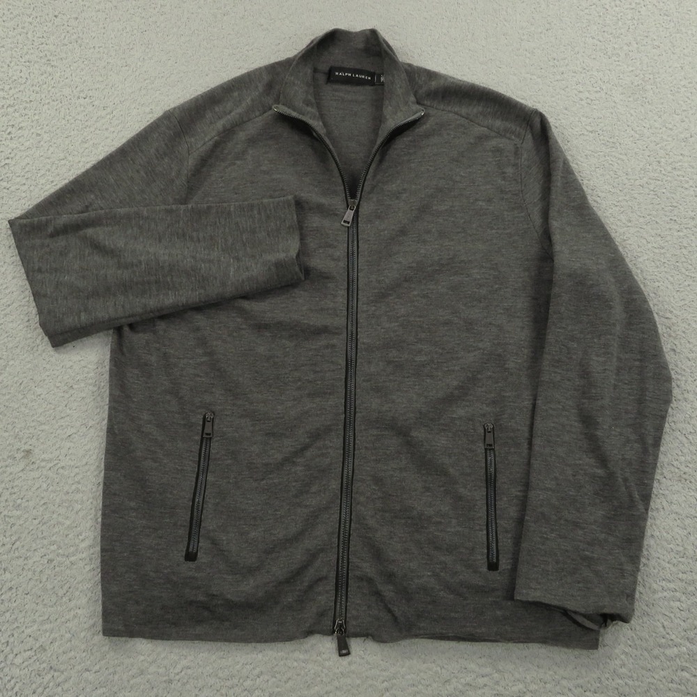 Ralph Lauren Black Label Jacket Mens Large Wool Full Zip Charcoal Luxury Sweater